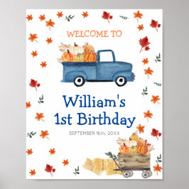 Oranje pompoenblauw vrachtwagen Birthday Welkomstt Poster