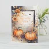 Oranje pompoenbloemen Halloween Party Kaart (Staand voorkant)