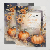 Oranje pompoenbloemen Halloween Party Kaart (Voorkant / Achterkant)