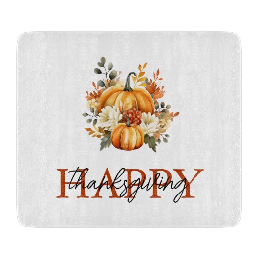 Oranje pompoenen & bloemen Herfst Thanksgiving Snijplank (Voorkant)