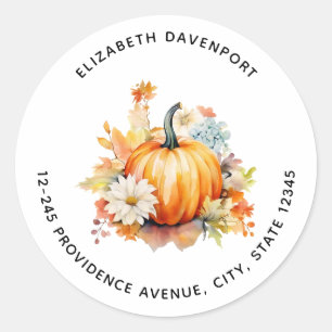 Oranje Pompoenen en Bloemen Herfst Adres Ronde Sticker