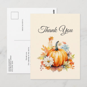 Oranje pompoenen en bloemen Herfst Dank je wel Briefkaart
