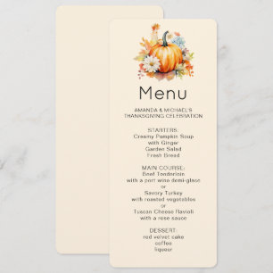 Oranje pompoenen en bloemen herfst menu kaart