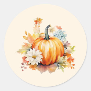 Oranje pompoenen en bloemen herfst ronde sticker