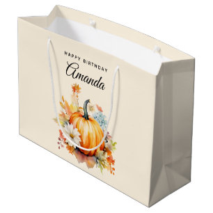 Oranje pompoenen en bloemen herfst verjaardag groot cadeauzakje