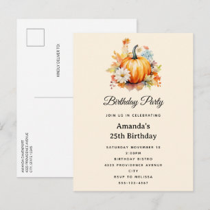 Oranje pompoenen en bloemen herfst verjaardag uitnodiging briefkaart