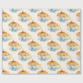 Oranje pompoenen en Blue Flowers Thanksgiving Cadeaupapier (Vlak)