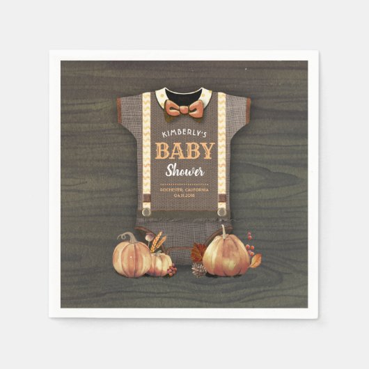 Oranje pompoenen en Bodysuit Herfst Baby shower Servet (Voorkant)