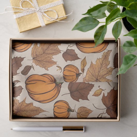 Oranje pompoenen en herfstbladeren tissuepapier (Geschenk)