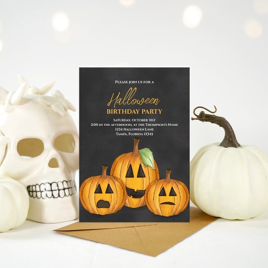 Oranje pompoenen Halloween verjaardagsfeest Kaart