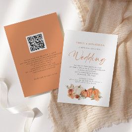 Oranje Pompoenen Herfst Bloemen QR Code Trouw Uitn Kaart