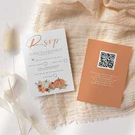 Oranje pompoenen Herfst Florals Script QR-code RSVP Kaartje