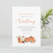 Oranje pompoenen herfst Florals Wedding Kaart (Staand voorkant)