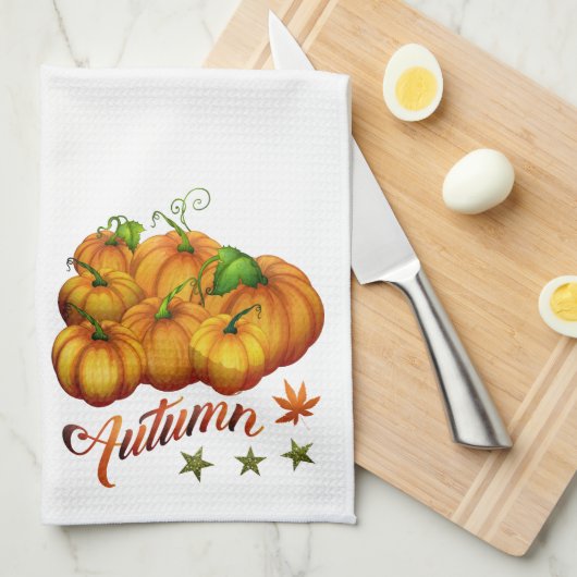 Oranje pompoenen herfst Kitchen Towel Theedoek (Quarter Fold)