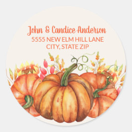 Oranje Pompoenen Herfstbladeren Thanksgiving Adres Ronde Sticker
