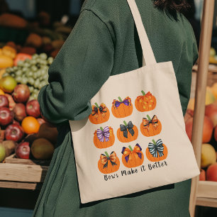Oranje pompoenen met Coquette Bows Square Canvas t Tote Bag