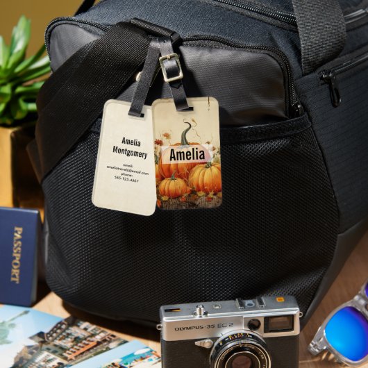 Oranje pompoenen Rustic Autumn Bagagelabel (Voorkant /achterkant)