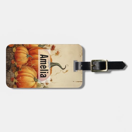 Oranje pompoenen Rustic Autumn Bagagelabel (Voorkant horizontaal)