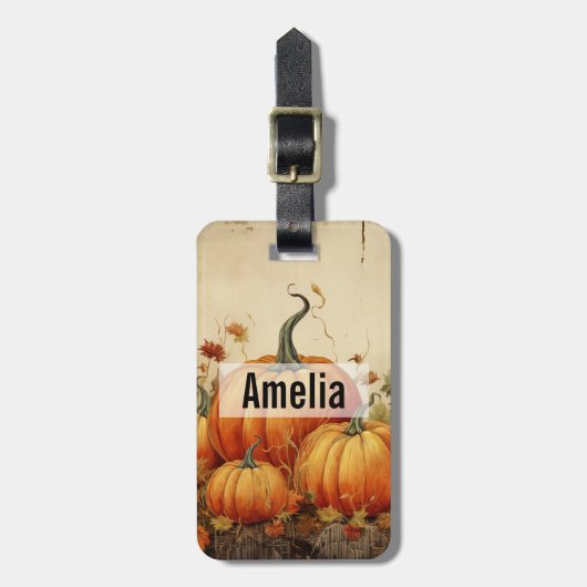 Oranje pompoenen Rustic Autumn Bagagelabel (Voorkant verticaal)