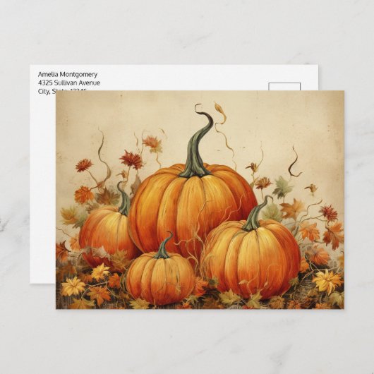 Oranje pompoenen Rustic Autumn Briefkaart (Voorkant / Achterkant)