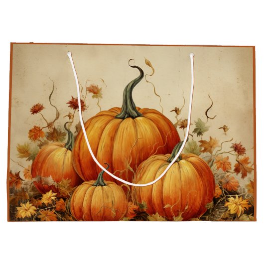 Oranje pompoenen Rustic Autumn Groot Cadeauzakje (Achterkant)