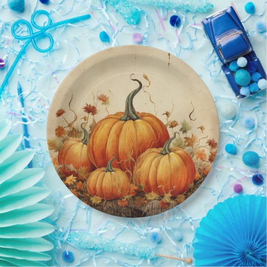 Oranje pompoenen Rustic Autumn Papieren Bordje (Feest)