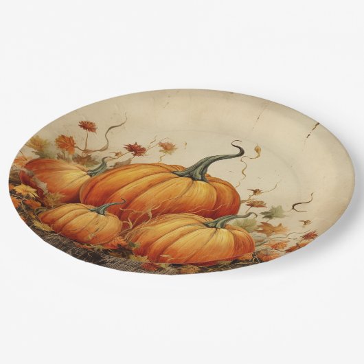 Oranje pompoenen Rustic Autumn Papieren Bordje (Gekanteld)