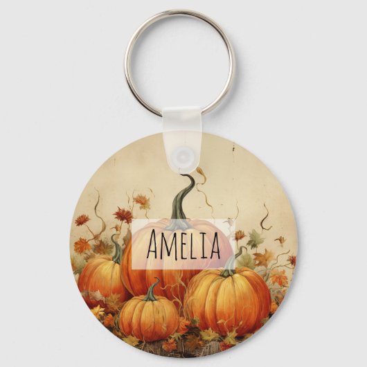Oranje pompoenen Rustic Autumn Sleutelhanger (Voorkant)