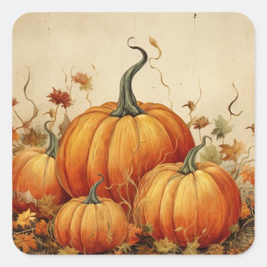 Oranje pompoenen Rustic Autumn Vierkante Sticker (Voorkant)
