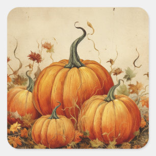 Oranje pompoenen Rustic Autumn Vierkante Sticker