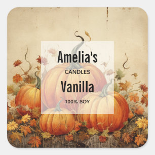 Oranje pompoenen rustieke herfst - kaarsenhandel vierkante sticker