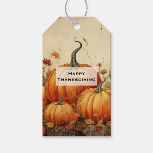 Oranje pompoenen rustieke herfst Thanksgiving Cadeaulabel (Voorkant)