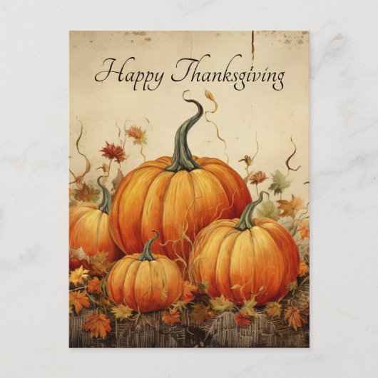 Oranje pompoenen rustieke herfst Thanksgiving Feestdagenkaart (Voorkant)