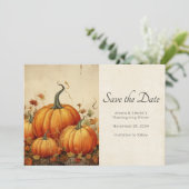Oranje pompoenen rustieke herfst Thanksgiving Save The Date (Staand voorkant)