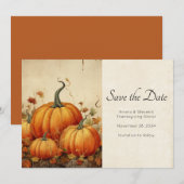 Oranje pompoenen rustieke herfst Thanksgiving Save The Date (Voorkant / Achterkant)