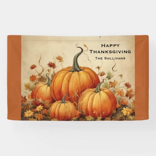 Oranje pompoenen rustieke herfst Thanksgiving Spandoek (Horizontaal)
