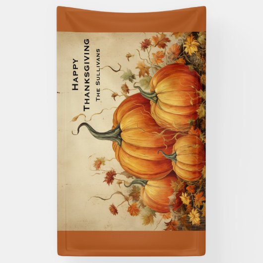 Oranje pompoenen rustieke herfst Thanksgiving Spandoek (Verticaal)