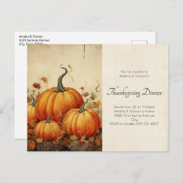 Oranje pompoenen rustieke herfst Thanksgiving Uitnodiging Briefkaart