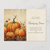 Oranje pompoenen rustieke herfst Thanksgiving Uitnodiging Briefkaart (Voorkant)