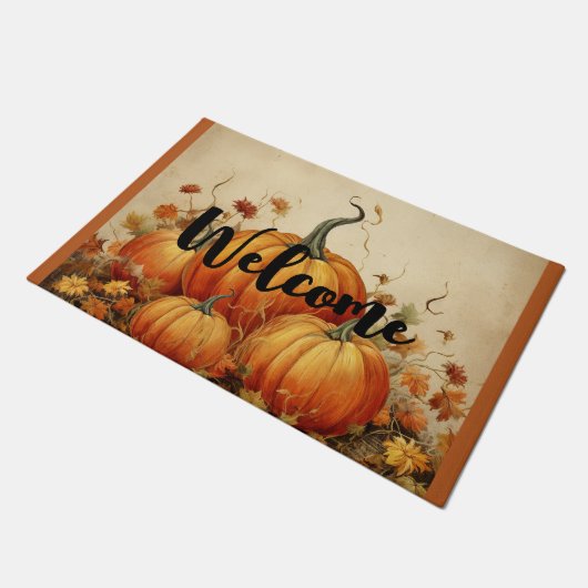 Oranje pompoenen rustieke herfst Thanksgiving Welk Deurmat (Schuin)