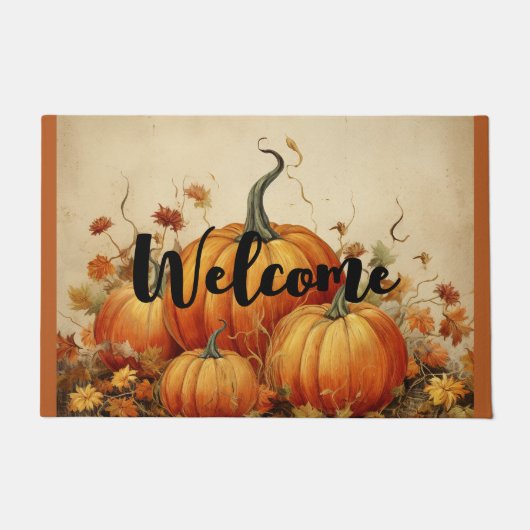 Oranje pompoenen rustieke herfst Thanksgiving Welk Deurmat (Voorkant)
