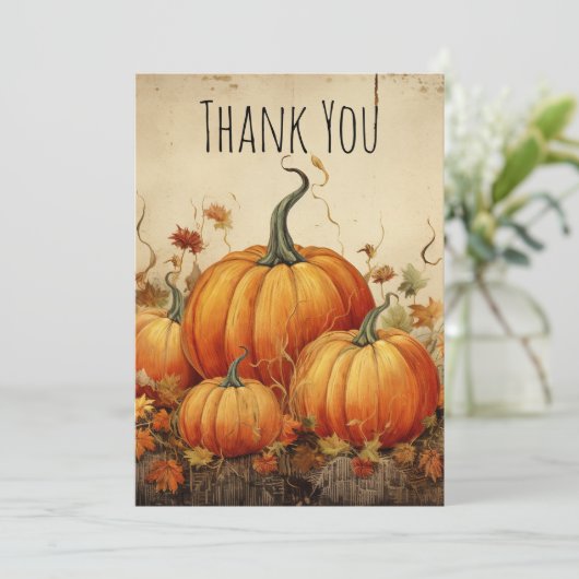 Oranje pompoenen rustieke herfstdank bedankkaart (Staand voorkant)