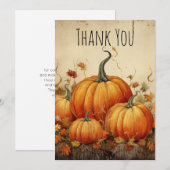Oranje pompoenen rustieke herfstdank bedankkaart (Voorkant / Achterkant)