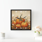 Oranje Pompoenen Rustige Herfst Vierkante Klok (Huis)