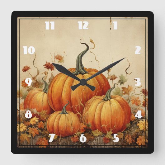Oranje Pompoenen Rustige Herfst Vierkante Klok (Voorkant)