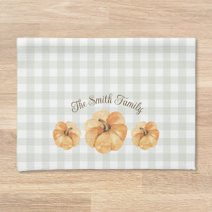 Oranje pompoenen Thanksgiving familienaam Theedoek