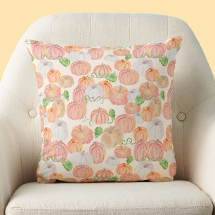 Oranje Pompoenen Whimsical Herfst Waterverf Kussen