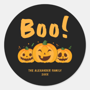 Oranje Pompoenen Zwarte Halloween Boe Naam Ronde Sticker