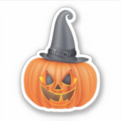 Oranje pompoengezicht met spitse pet vinyl sticker (Voorkant)