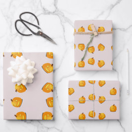 Oranje pompoenkoppatroon inpakpapier vel